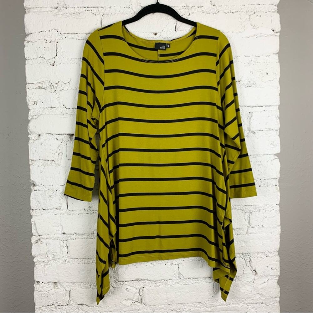 Lisa Bayne 3/4 Sleeve Brighton Chartreuse Striped Long Sleeve Tunic Top Small
